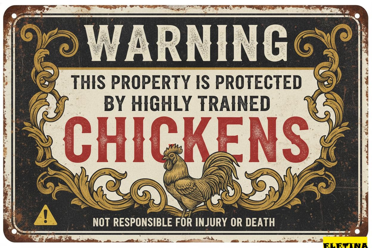 Tin Sign for Man Cave Warning This Property Is Protected By A Highly Trained Chicken Tin Brinks Security S Beware Of Yard 8x12in Private Decorative