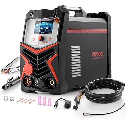 VEVOR TIG Welder, 225A 6-In-1 Aluminum Welding Machine (Large LED Display)- AC TIG/DC TIG/AC Pulse TIG/DC Pulse TIG/Spot TIG/MMA(Stick), 110&220V Dual Voltage Electric Welder with IGBT Inverter