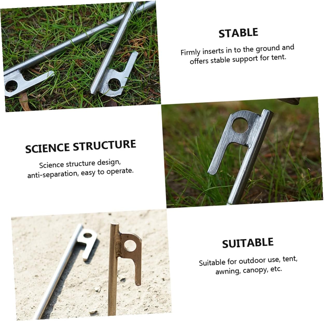 Luxshiny 4pcs Stainless Steel Tent Stakes Camping Ground Pegs for Tents Shelters Awnings Outdoor Use Strong and Reusable