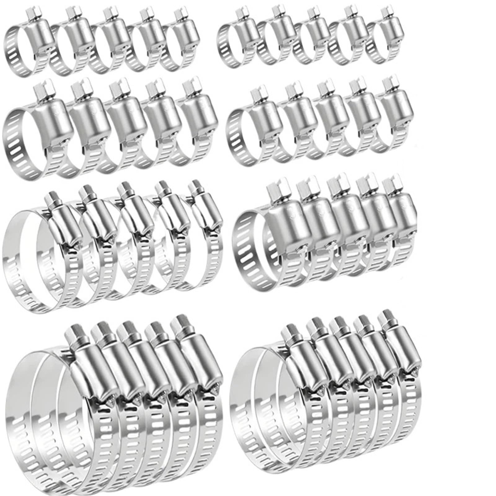 50 morsetti regolabili in acciaio inox per tubo del carburante, dimensioni a vite senza fine, da 8 a 152 mm (10-16 mm, 50 pezzi)