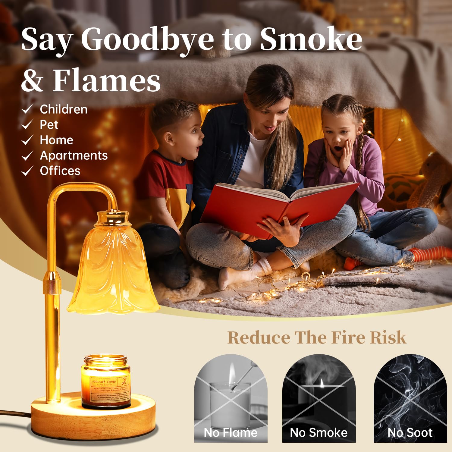 Candle Warmer Lamp with Timer Dimmable, Adjustable Height, House Warming Gifts New Home Decor, Mothers Day Birthday Gifts for Mom Women, Bedroom Decor with 2 Bulbs (Petals Holiday)
