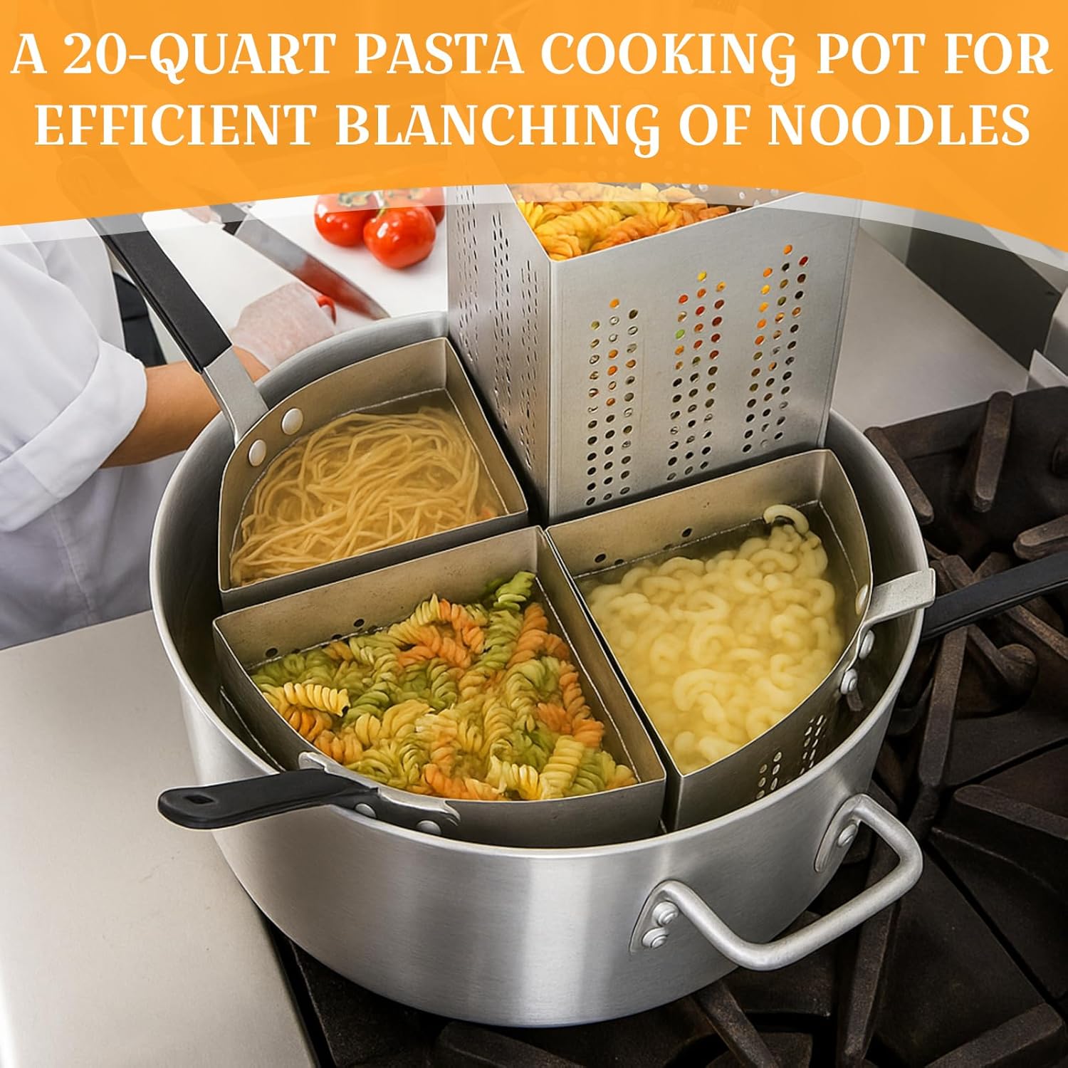 LemonRoad 2 Pack 5 Qt Stainless Steel Pasta Strainer Baskets Inserts Quarter Strainer Basket Skimmer with PVC Handles for 20 Qt. Pasta Cooker Pot for Boiling Noodle Blanching Vegetables Seafood