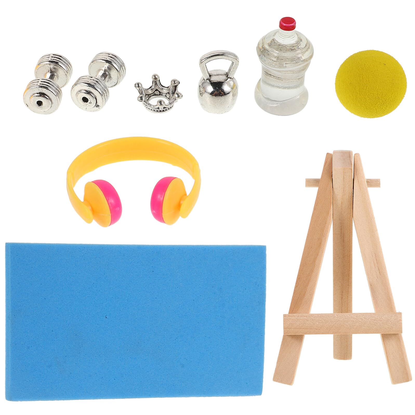 Milisten Dollhouse Fitness Equipment Set Miniature Gym Props with Dumbbells Kettlebells and Weights Sports Ornament for Dollhouse Decoration and Collectors