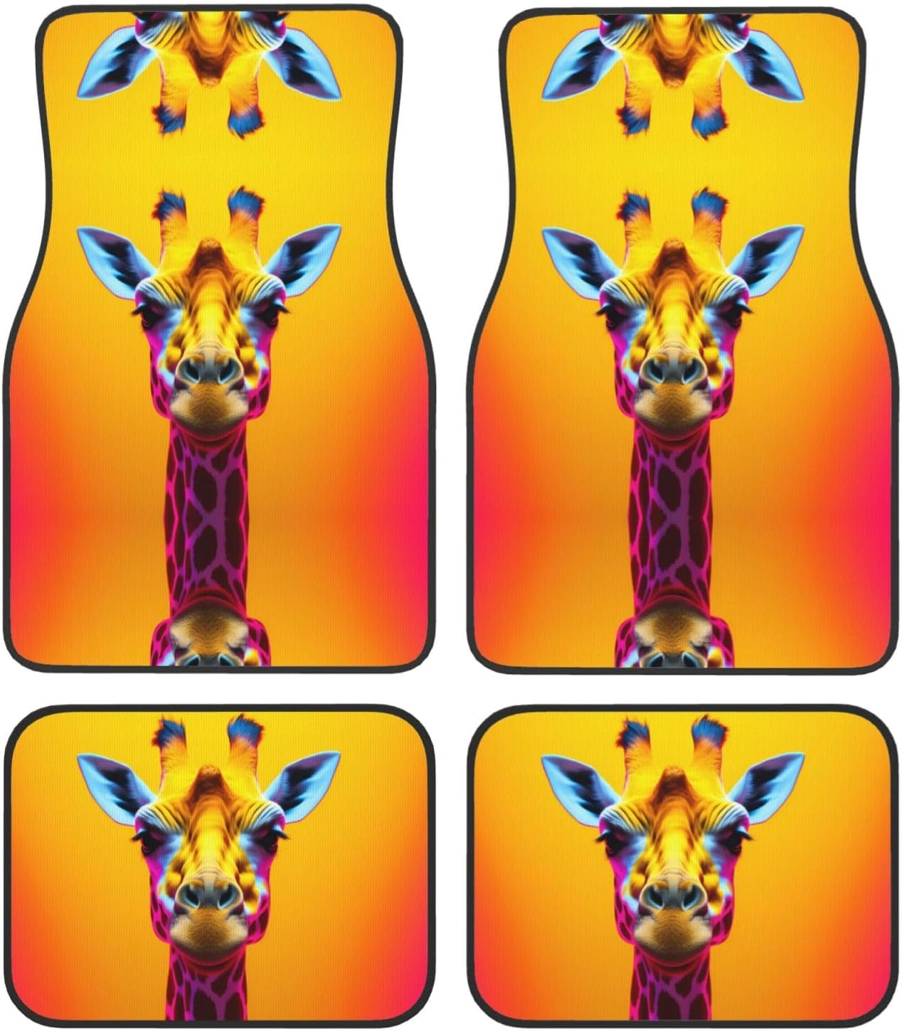 Neon Giraffe Head Patterned car mats 4-piece set | For cars/SUVs/trucks | Firm fit without displacement