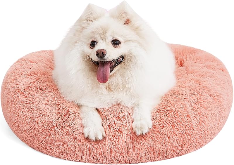 Cama Redonda para Cães e Gatos MIXJOY com Pelúcia Macia e Borda Elevada, 58,42 x 58,42 x 17,78 cm, Rosa