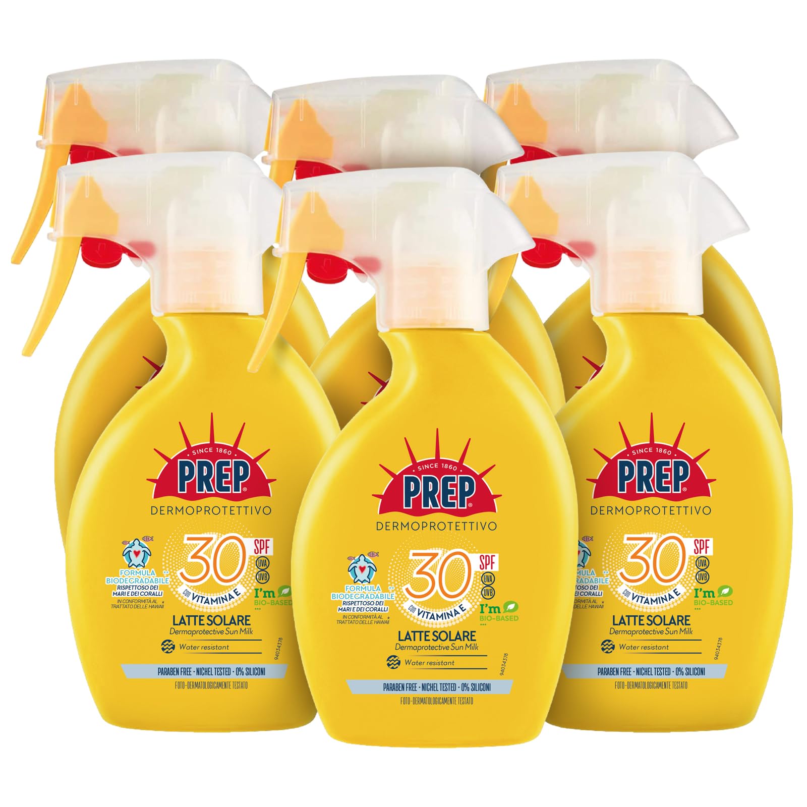Prep Trigger Crème Solaire SPF30 30SPF avec Vitamine E et Glycérine Protection Solaire UVA et UVB Lot de 6 boîtes de 200 ml