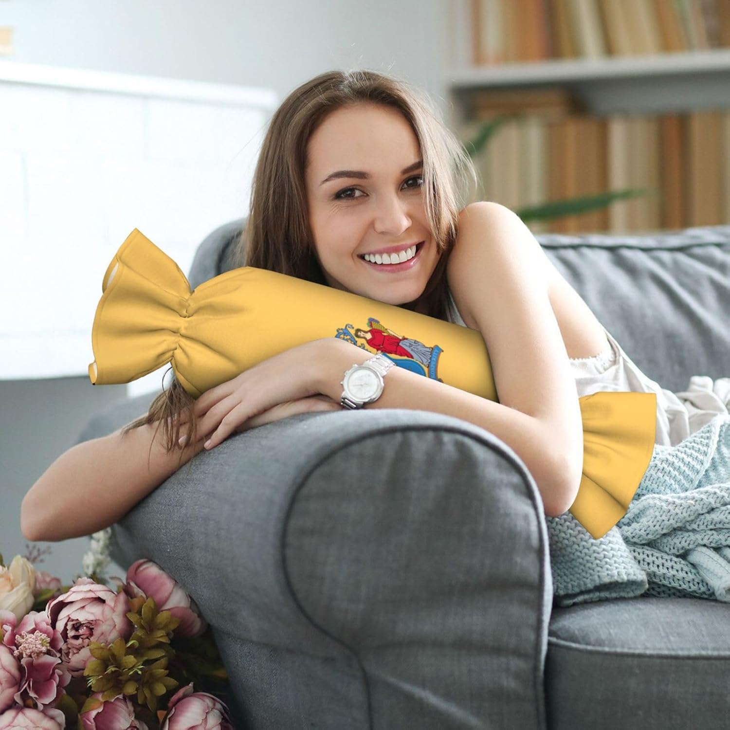 Flag of New Jersey Print Candy Cylindrical Eco-Friendly Pillow Soft Velvet Living Room Bedroom Travel Decor