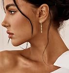 Lunvky 14K Gold Plated Dangle Earrings for Women Dainty Silver Drop Earring Trendy Long Dangling Wedding Bridesmaid Hoop Diamond Crystal Cute Earring Prom Jewelry Birthday Gifts