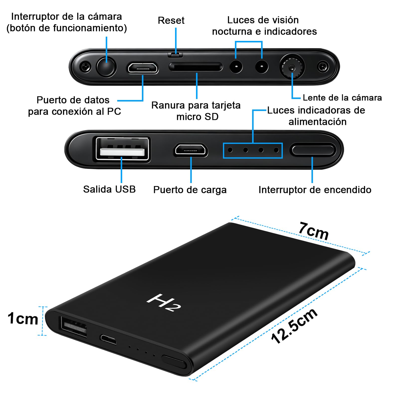 Cámara Oculta, Cámara Espía 2 en 1 con Batería Externa de 5000 mAh, Mini Cámara Espía Oculta con Resolución HD 1080P, Visión Nocturna y Grabación en Bucle