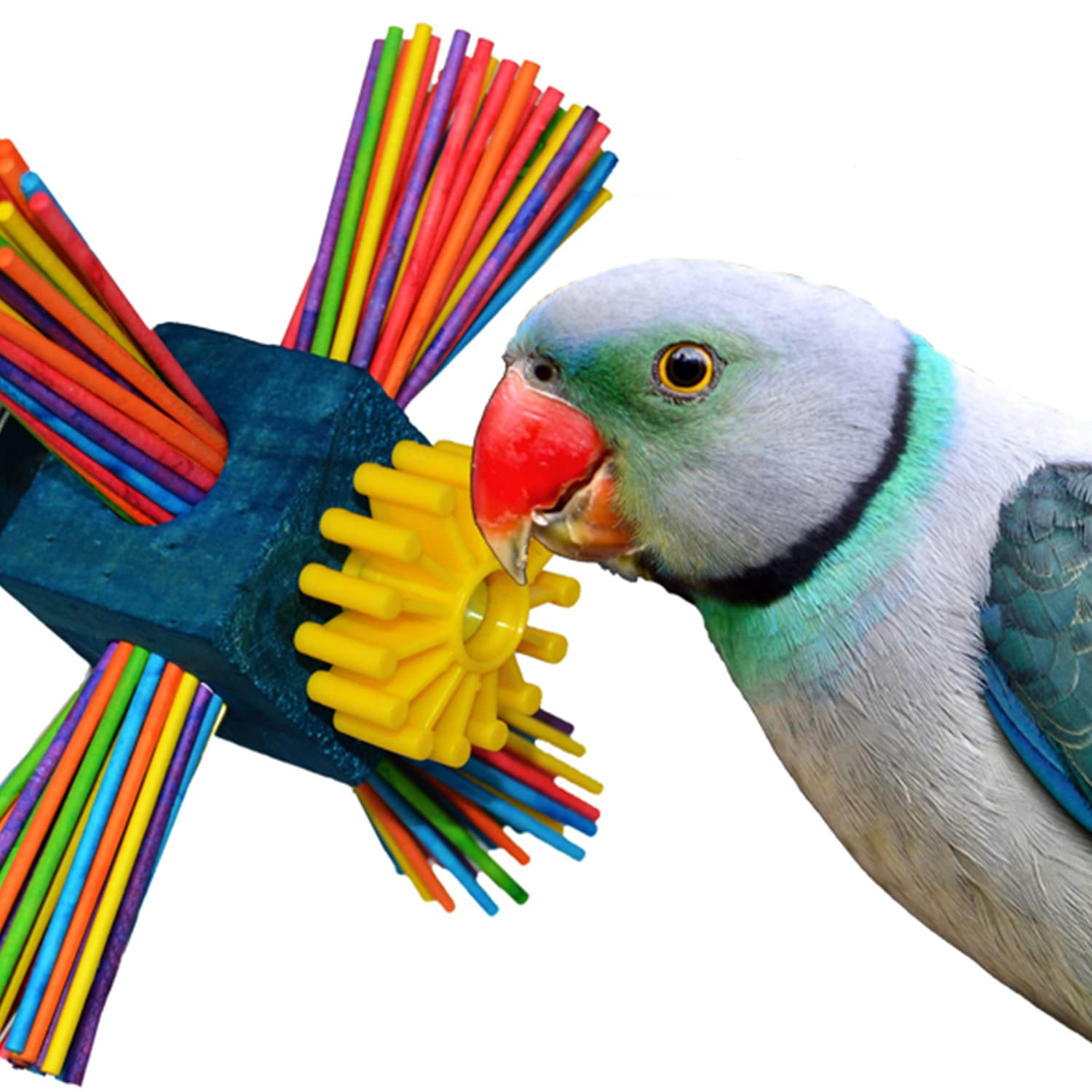 Super Bird Creations SB963 Twirl N' Whirl Bird Toy - Handcrafted Wooden Bird Stuff with Lollipop Sticks & Spinning Block - Relieves Boredom Peeling & Chewing for Parrots, Medium Sized Birds - 6.5