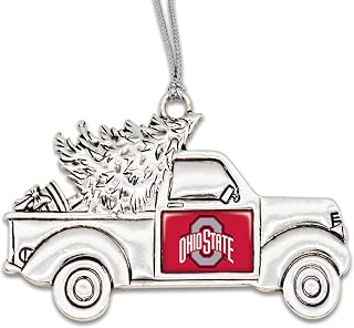 Ohio State Buckeyes Vintage Truck Ornament with Team Logo Silver Metal Tree Decoration OSU