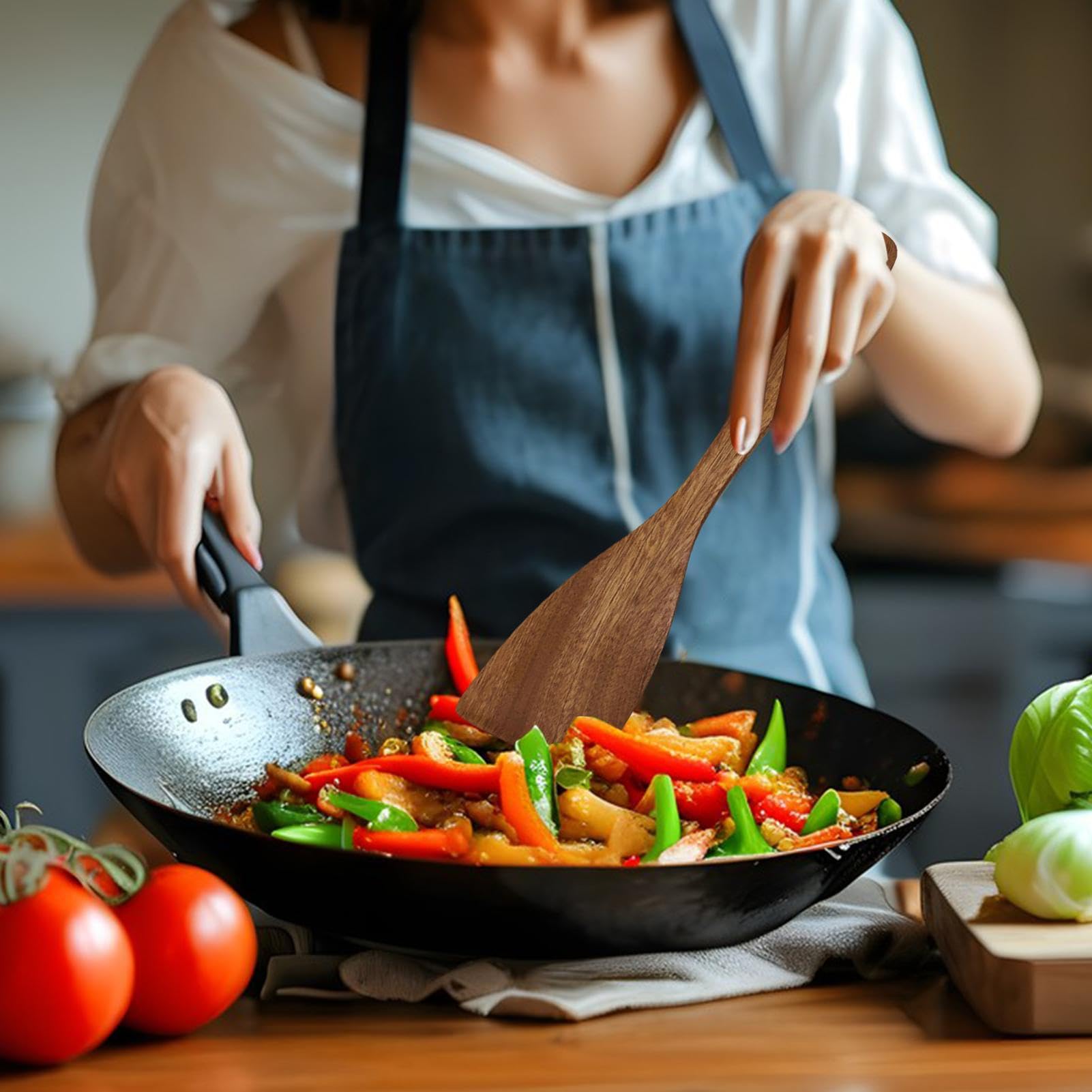 Houten spatel voor keuken, houten keukenspatel, keukendraaischraper, spatel om eieren te draaien, roerspatel voor bakken, mengen en schrapen