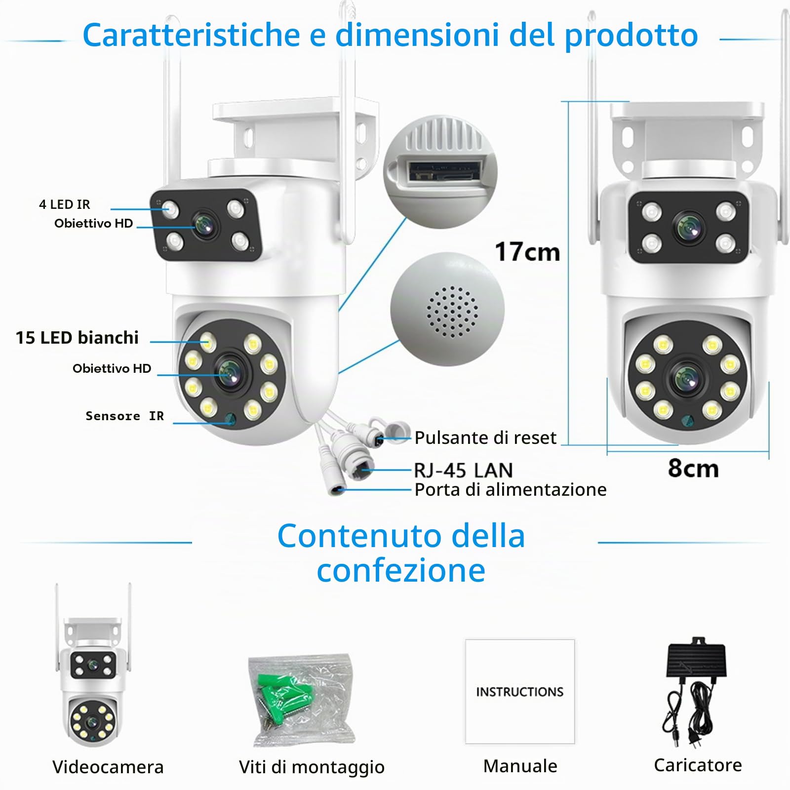 Telecamera IP Tuya PTZ WIFI a doppia lente 2K 4MP, telecamera di sicurezza per visione notturna con tracciamento automatico, sorveglianza audio e video a 2 vie,4mp