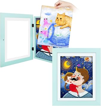 Frametory, 10x12.5 Kids Artwork Frames - Magnetic Front Opening, Tempered Glass, Pale Blue Interchangeable Frames Can Hold About 50 PCS Artwork, Drawing, Paintings, Pictures, Art - Set of 2