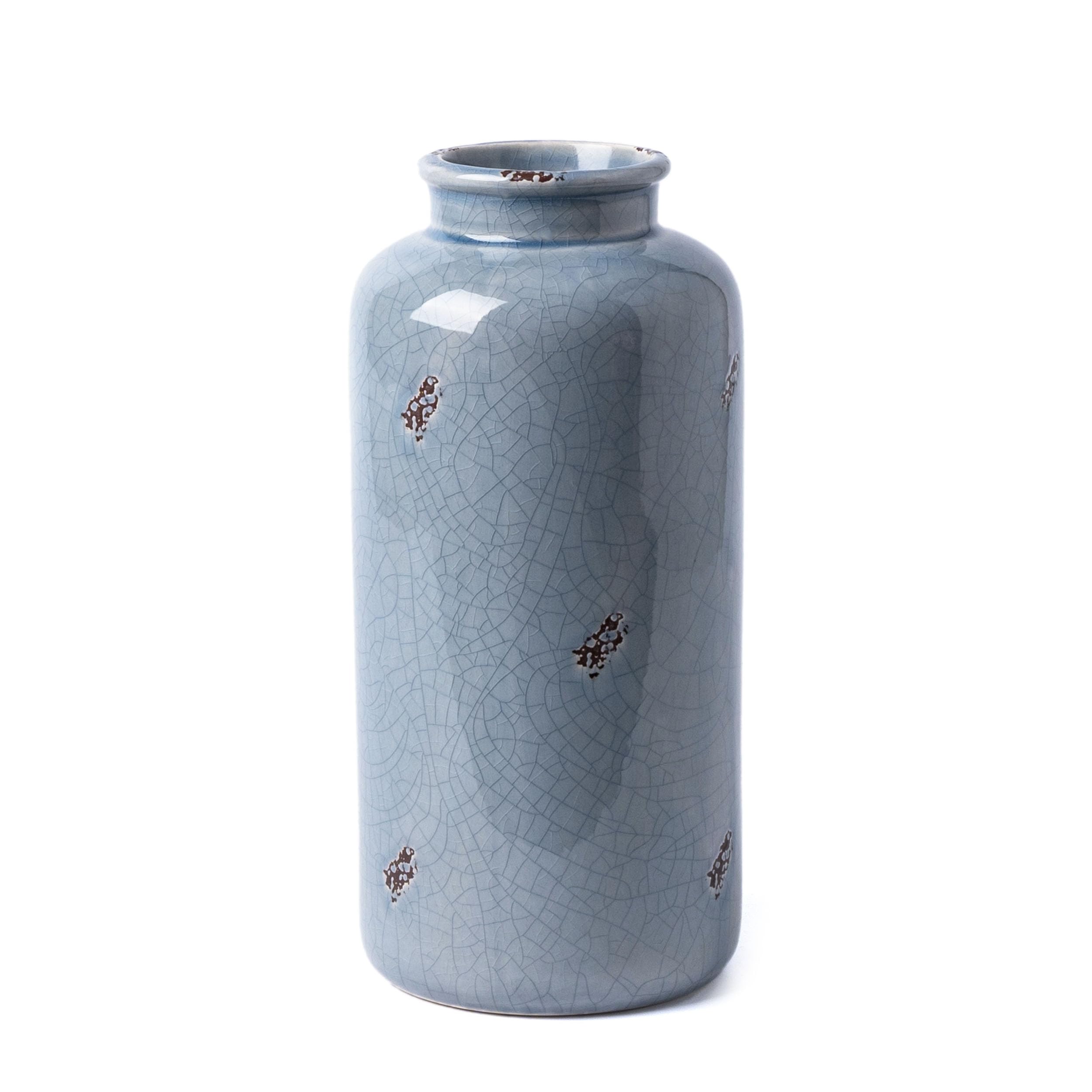 VICTOR & TERESA Vaso in ceramica per fiori, 25,4 cm, vaso decorativo vintage blu foschia per erba della pampa, vasi per tavolo, caminetto, soggiorno, mensola, centrotavola, decorazione per la casa