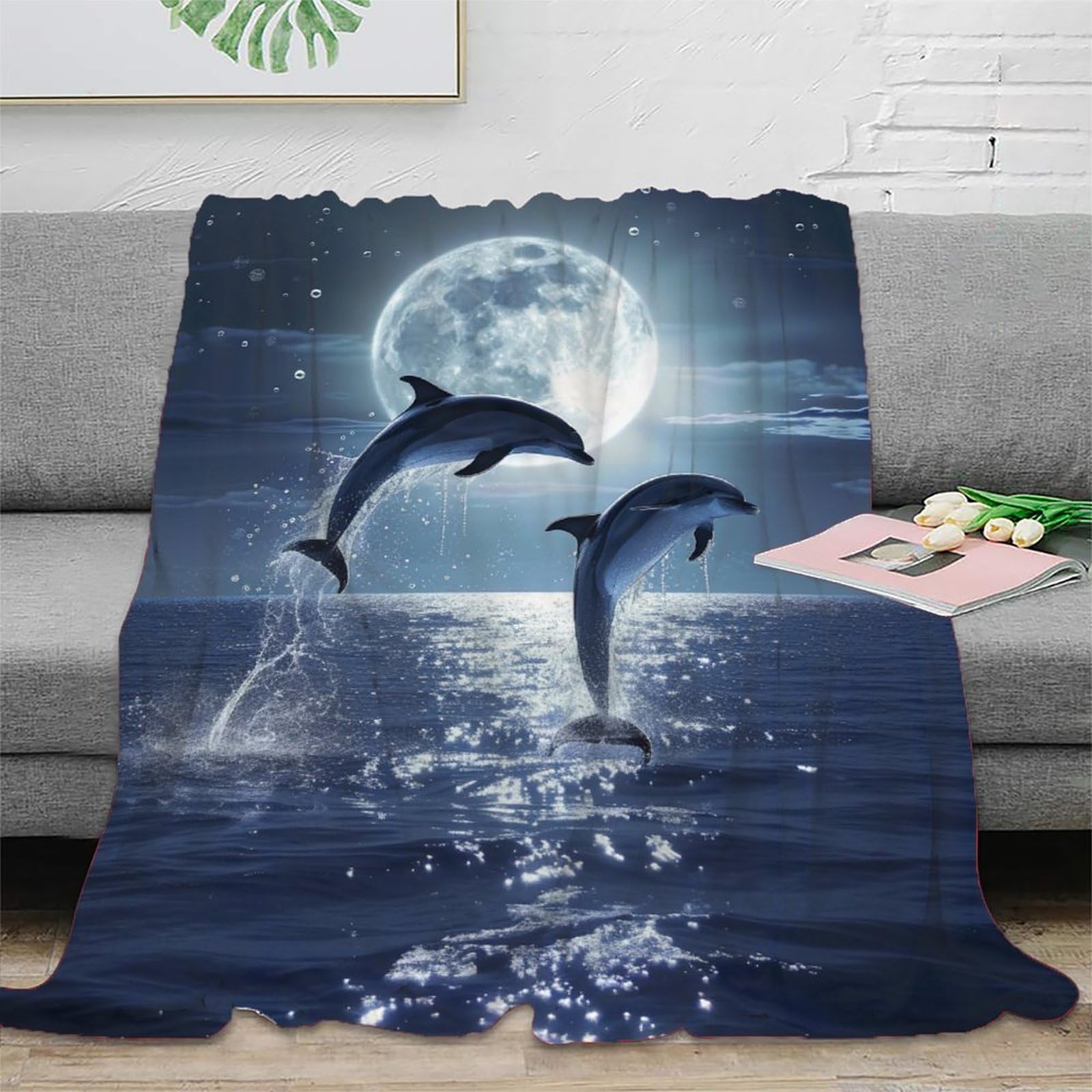 NRAOPEVVD 3D Printed Dolphin Blanket Soft And Warm Super Soft Cozy Fuzzy Warm Throws with Anti-wrinkle/anti-tarnishing Lightweight for Home Couch Bed Sofa Cozy Warm 60x80inch(150x200cm)