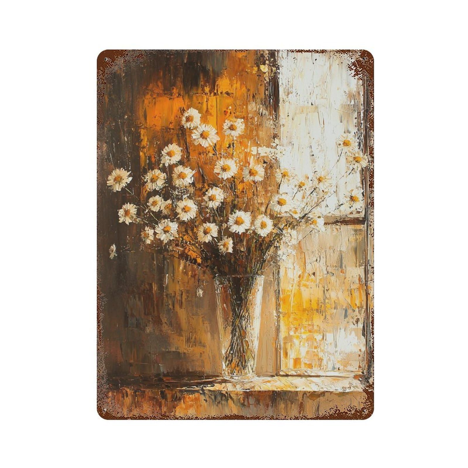 Garage Style Daisy Bouquet in Glass Vase Decorative Tin Sign 15.7"x11.8", Novelty Wall Decor for Bar And Workshop
