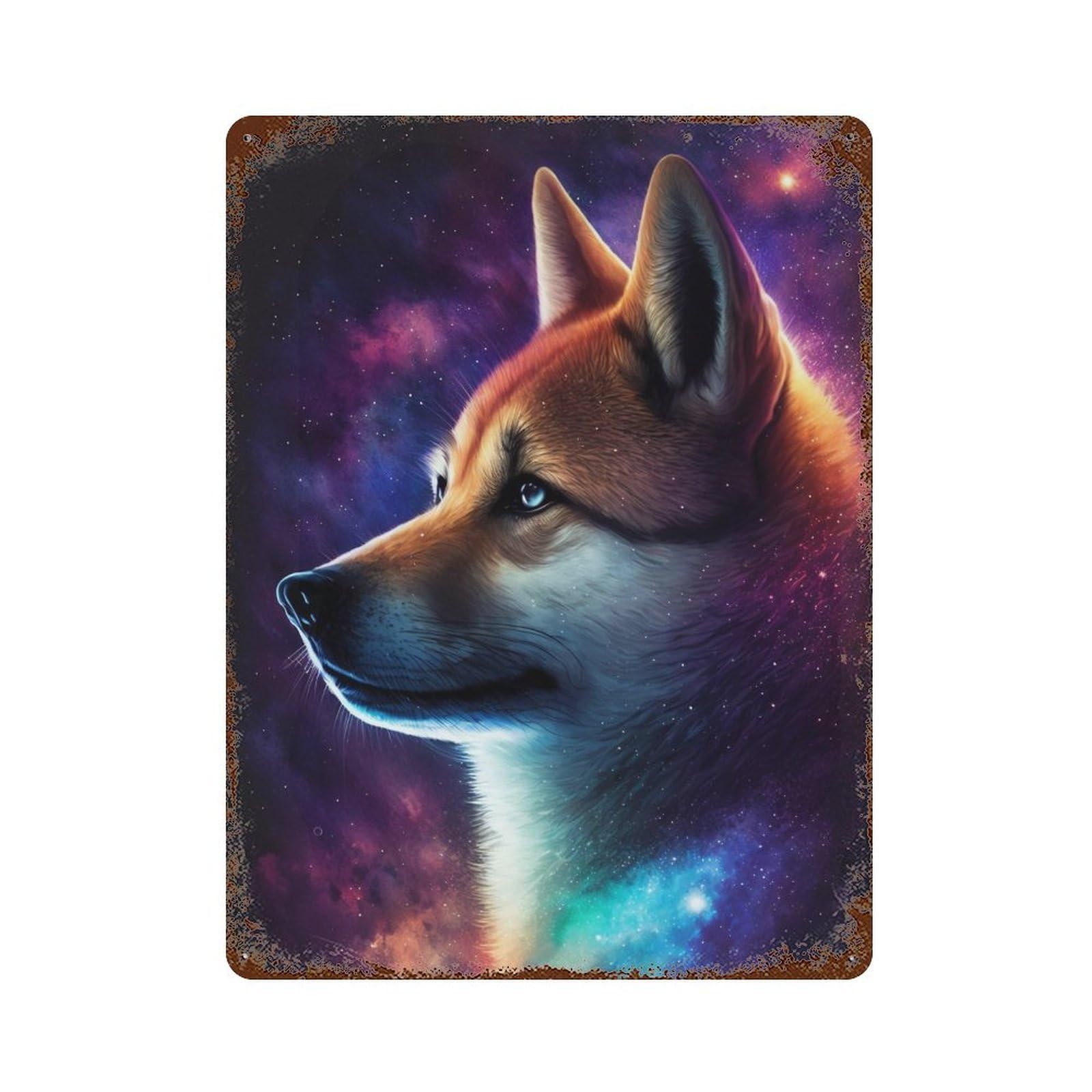Galactic Wolf Portrait Weathered Tin Sign 15.7"x11.8", Classic Wall Plaque for Garage, Bar And Workshop Decor