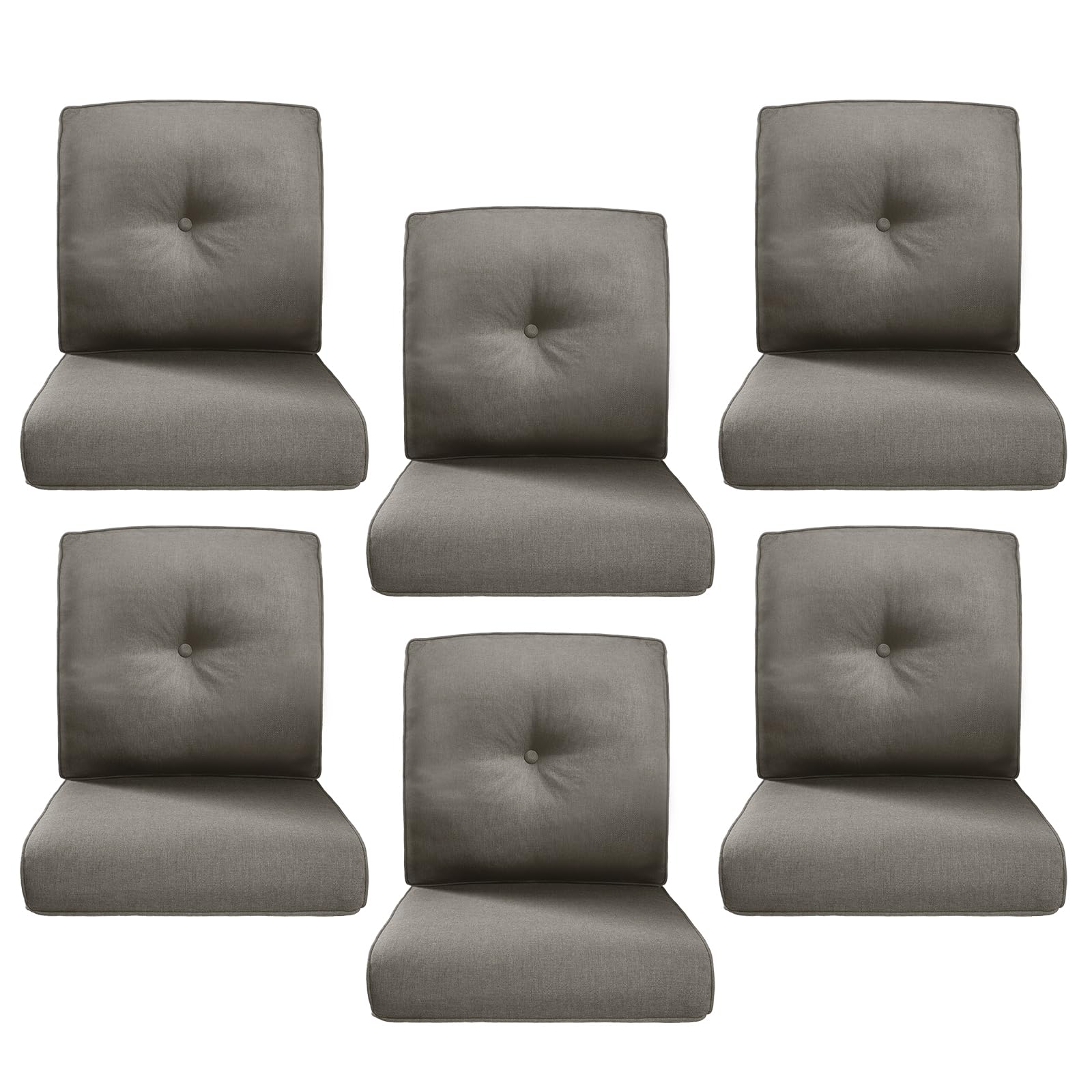 Luxury 4" Thick Outdoor Cushion Set of 6 - 22x24 Patio Furniture Cushions with 28D High-Density Foam, Water-Resistant &amp; Fade-Resistant Fabric, Removable Covers for Patio Furniture Sofa Couch -Grey