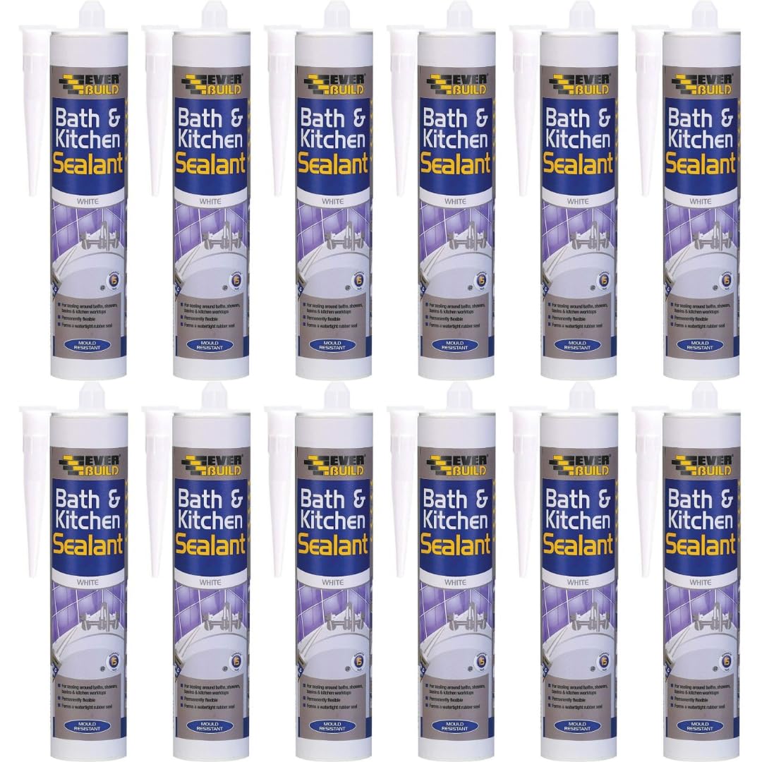 Bath & Kitchen Acrylic Sealant, White, Mould Resistant, Waterproof, 290ml, Pack of 12