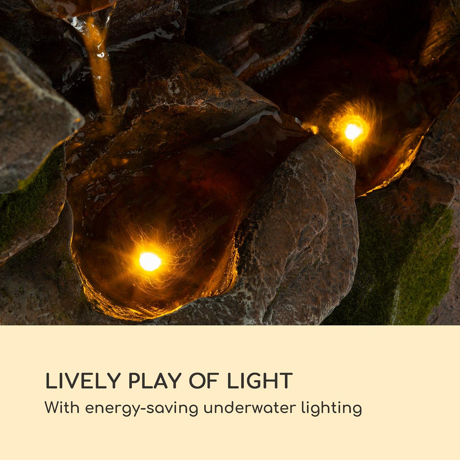 Blumfeldt Mystic Tree - Fontana Solare, incl. Pannello Solare, Batteria agli Ioni di Litio (Durata ca.5h), Luce LED, Polyresina, Resistente al Gelo, al Chiuso e all'Aperto, Effetto Legno