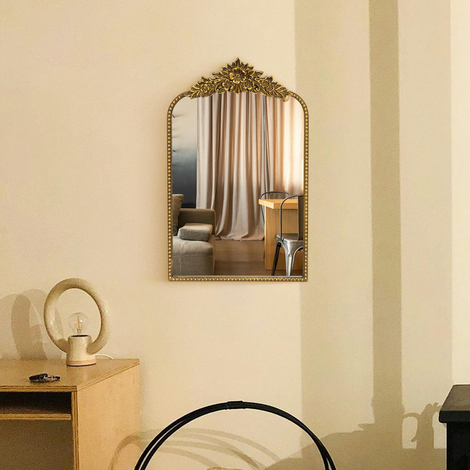 MO.WA Spiegel Muur Accent Wandspiegel Klassieke Franse Stijl Handafgewerkt met Gouden Blad. Maat cm.62x82. Gemaakt in Italië
