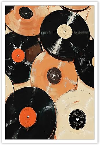 Bizabud Póster de disco de vinilo vintage de los años 90, lienzo musical minimalista, ecléctico, moderno, grabados estéticos, pintura para sala de