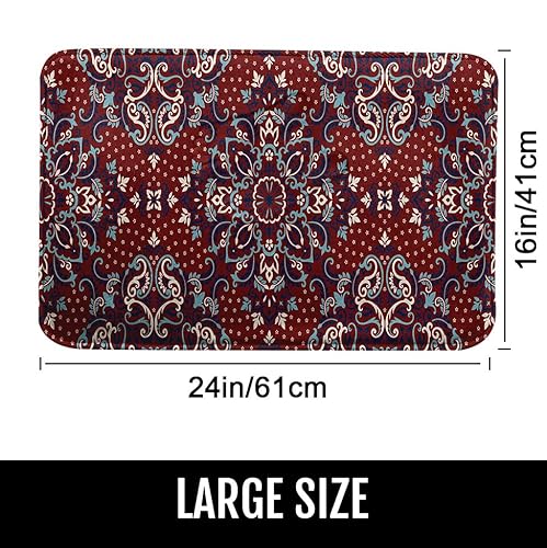 Britimes Bath Mats For Bathroom, Western Bathroom Rugs No Silp,Mandala Paisley Boho Vintage Red Washable Cover Floor Rug Carpets Floor Mat 16X24 Inches For Kitchen Bedroom #TOP2