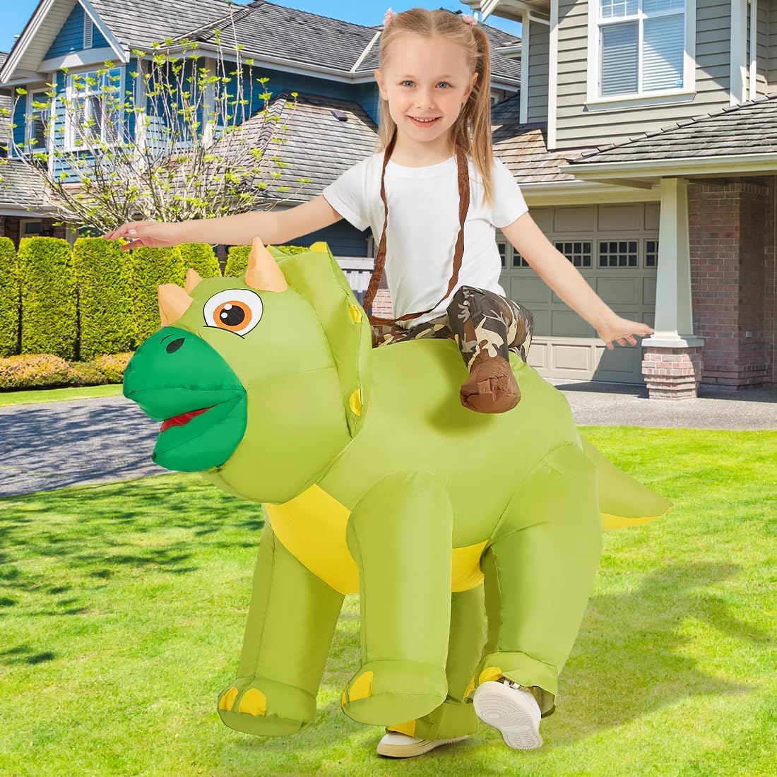 GOOSH Inflatable Dinosaur Costume Kids Triceratops Costume Halloween Dinosaur Blow up Costumes Kids Dinosaur Costumes Toddler - Image 2