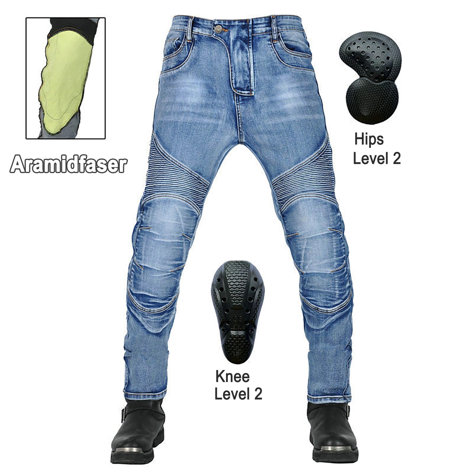 Jeans da Moto da Uomo con Protezioni Rimovibili per Ginocchia e Anche