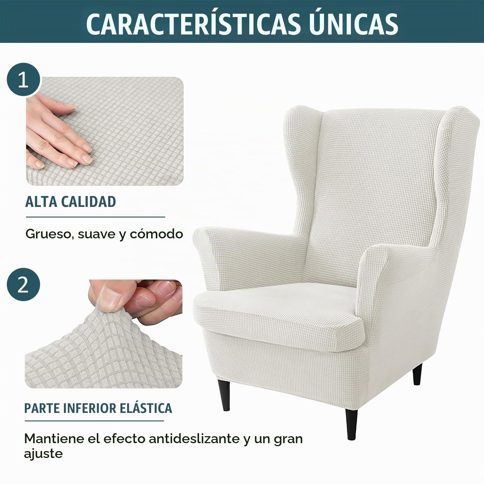 Bocguy Fundas Sillon Orejero, Funda para Silla Wingback para Taburete Otomano Funda De Sofá Relax 2 Piezas con Funda De Cojín, Fundas Protector De Butaca para Dormitorio, Recepción, Club