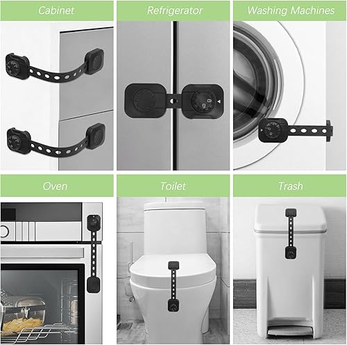 Miniatura 7 de Songaa Paquete de 2 cerraduras ajustables para gabinetes de seguridad infantiles, para cajones, horno, lavavajillas, nevera, asiento de inodoro,
