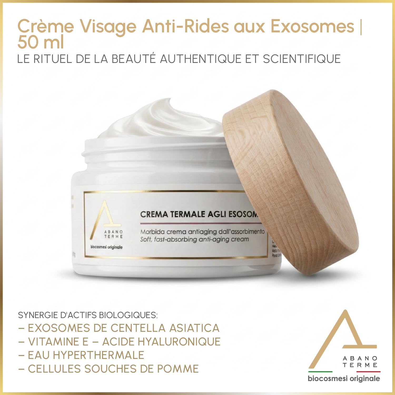 Crème Visage Anti-Rides Exosomes Centella Asiatica & Acide Hyaluronique 50ml BIO - Soin Régénérant Jour et Nuit, Cellules Souches de Pomme - Repulpant Rides Profondes Peaux Matures Femme Homme