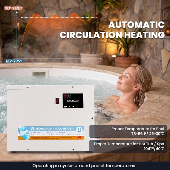 Mxmoonant SPA Heater, 11KW 220V Swimming Pool & Hot Tub Water Heater | Touchscreen Thermostat, Above Ground & Inground Pool Compatible, Spa & Bathtub Compatible