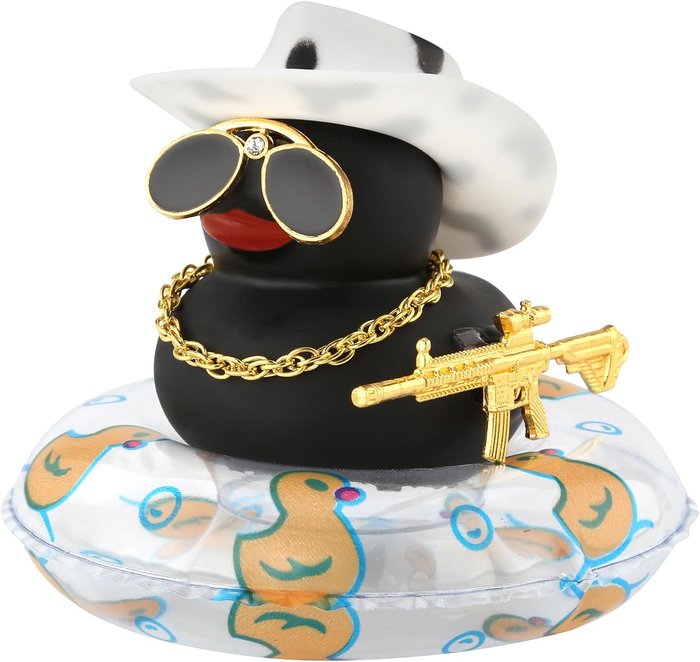 Rubber Duck - Car Duck Decoration Dashboard — Mini Rubber Ducks with Mini Hat Swim Tube Necklace and Sunglasses — Cute Duck Car Accessories Dashboard Duck Yellow Dashboard Car Ornament for Car — C33 Black & Wdcb & Tdonut