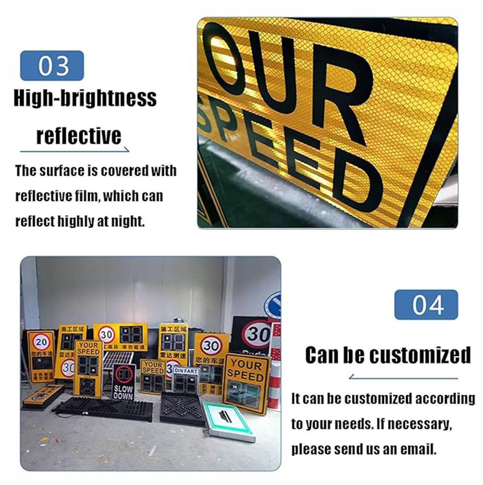 Señal de límite de velocidad de radar con energía solar, panel LED de retroalimentación de tráfico, IP65 impermeable, ideal para carreteras y carreteras urbanas, 50 x 70 cm