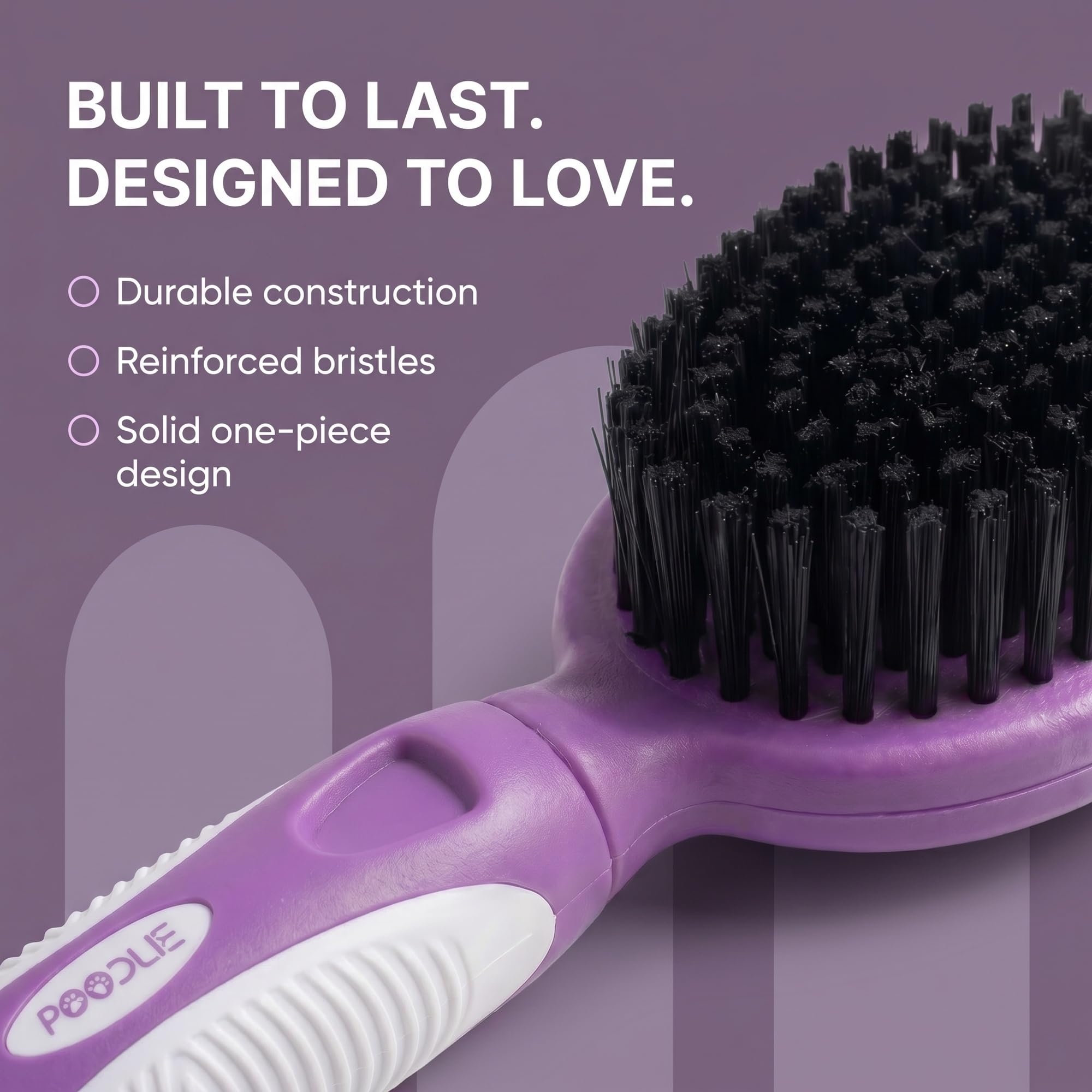 Poodlie Brosse à poils doux pour chien pour poils courts, brosse de toilettage douce pour peaux sensibles, élimine les poils morts, poignée en caoutchouc antidérapant