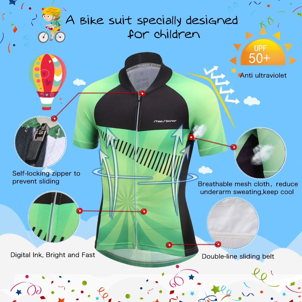 Kinder Jungen Fahrradbekleidung Set Mädchen Atmungsaktive Trikot Kurzarm & Radhose mit 3D Sitzpolster MTB Radsportanzug