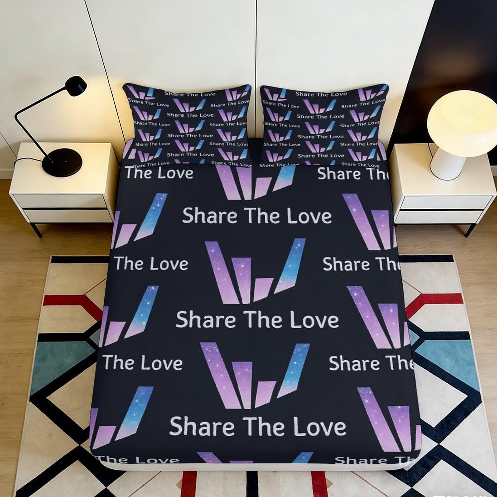 3D Printed Share The Love Fitted Sheet Microfiber Soft Breathable Cosmic Nebula Mattress Cover for Bedroom Dormitory Guest Room Protection 120x200x25cm
