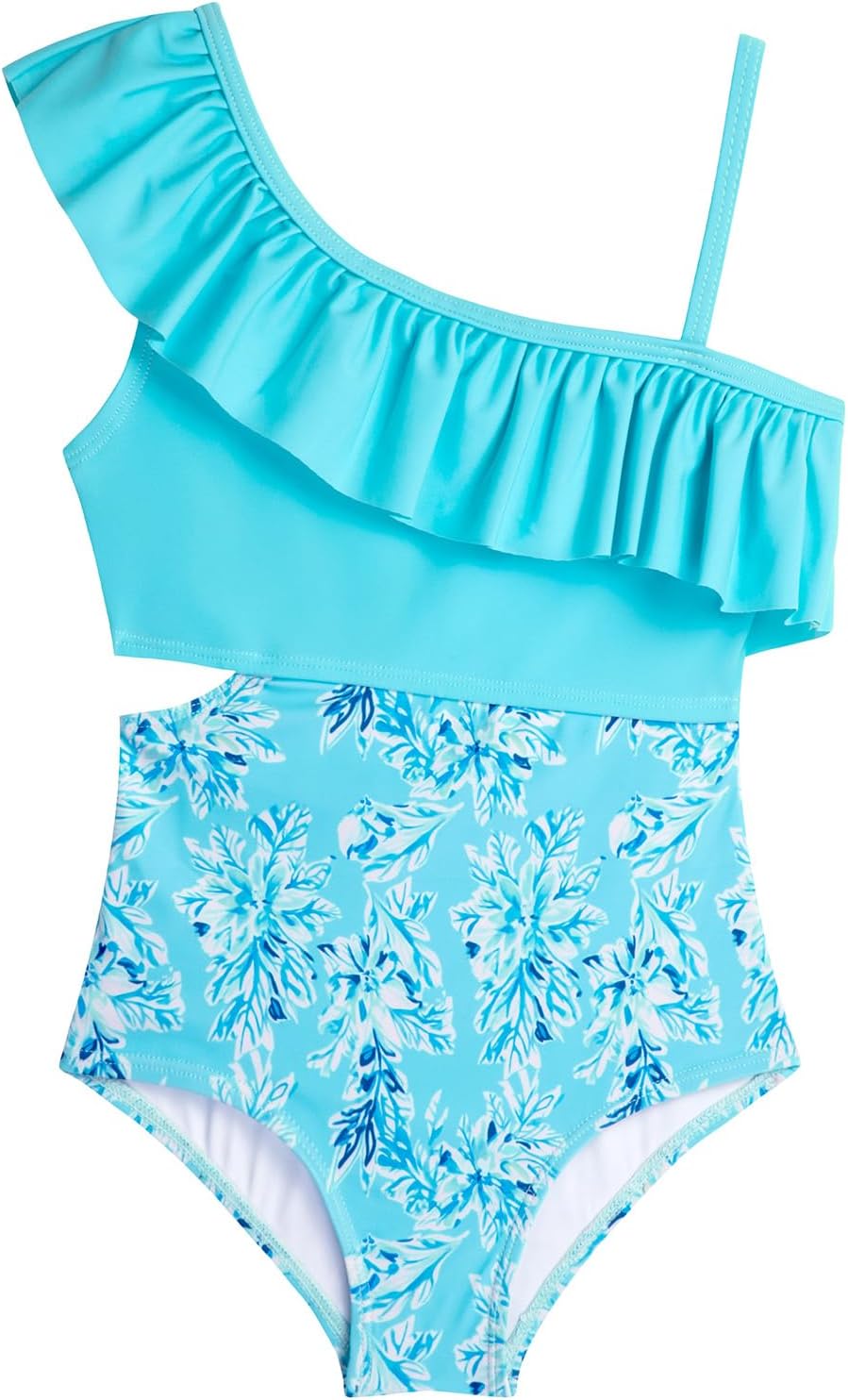 Girls One Piece Swimsuits Cutout Ruffle Bathing Suit Quick Dry Beach Swimwear with Adjustable Strap 5-14 Years