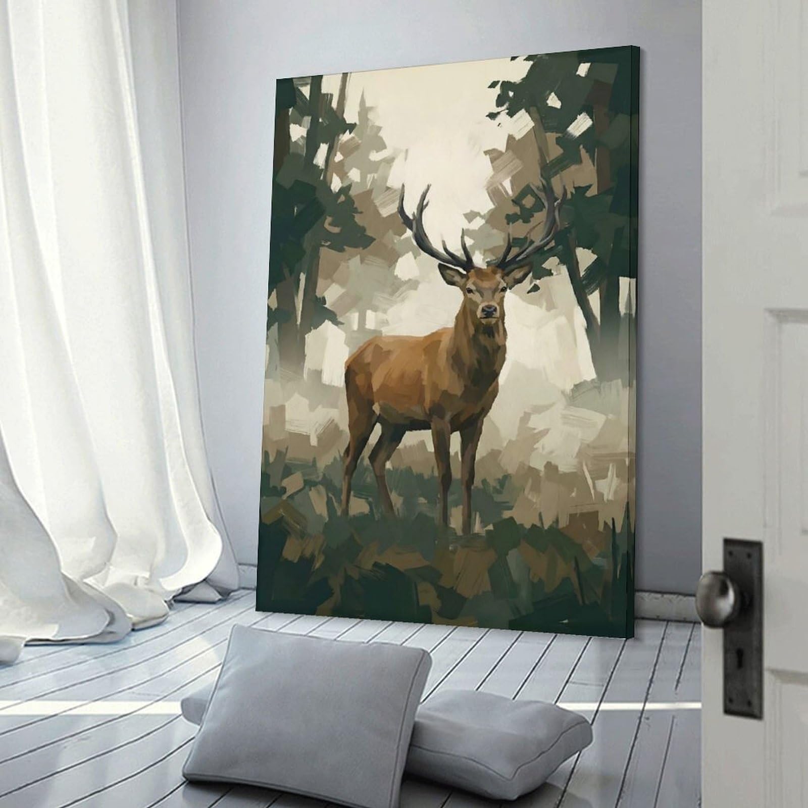 Junmoney Majestic Stag in A Misty Forest Canvas Wall Decor, 12x18inch(30x45cm), for Office, Study Or Home Workspace, Wall Art That Adds Style to Work Areas