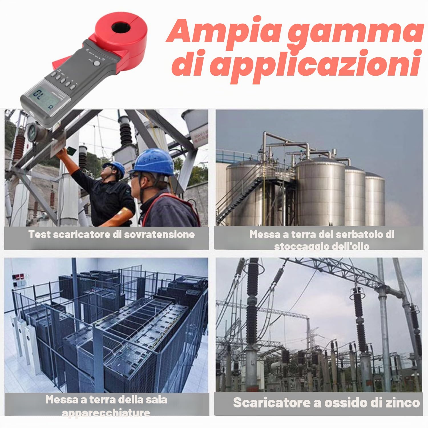 Pinza Amperometrica Digitale ETCR2100A+, Misuratore di Resistenza di Terra a Pinza con Display LCD, Tester di Resistenza 0,01-200Ω (Bocca Rotonda)