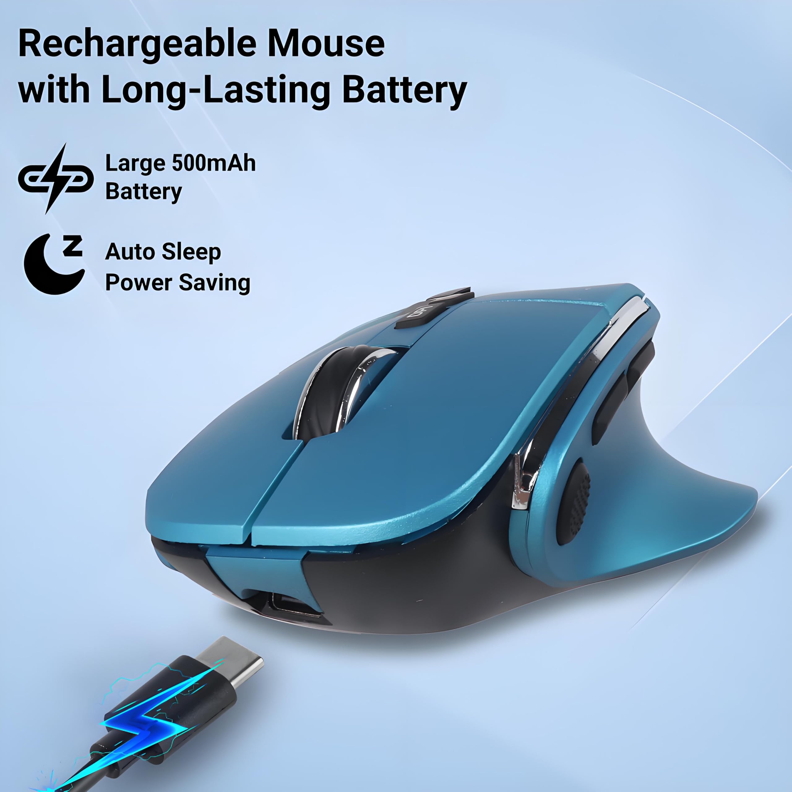 Mouse ergonomico, mouse verticale wireless Bluetooth, mouse ottico ricaricabile a LED, portatile (BT5.2 o USB 2,4 GHz), doppia modalità, 1000/1600/2400 DPI, 8 pulsanti per laptop, desktop, PC, Macbook