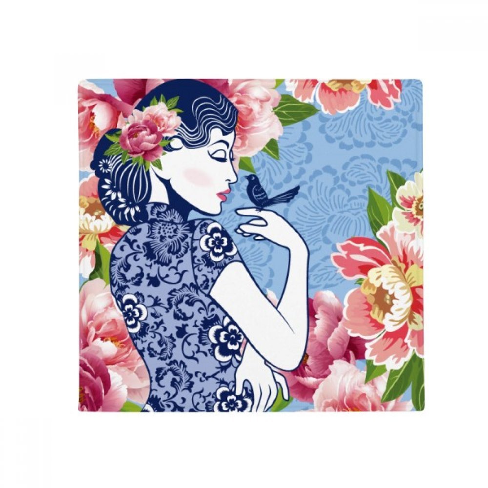 Tapis de sol oiseau fleur culture chinoise 80 x 80cm avec envers anti-slip