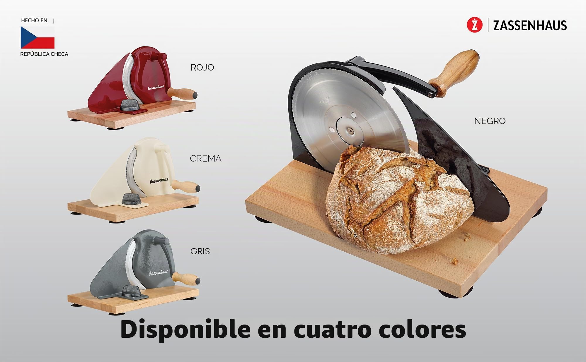 Zassenhaus Cortador de pan manual CLASSIC | Rojo | Hoja de acero Solinger | Grosor de corte: 1-18 mm | Tabla y manivela de madera de haya | 30 × 25,5 × 19 cm