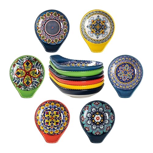 HENXFEN LEAD Dipping Bowls Ceramic, 12cm Sauce Dishes Small Snack Bowls Set for Sauce, Soy, Sushi, Snack. Colourful, Pack of 6 - Bohemian Style - 4.75 Inch