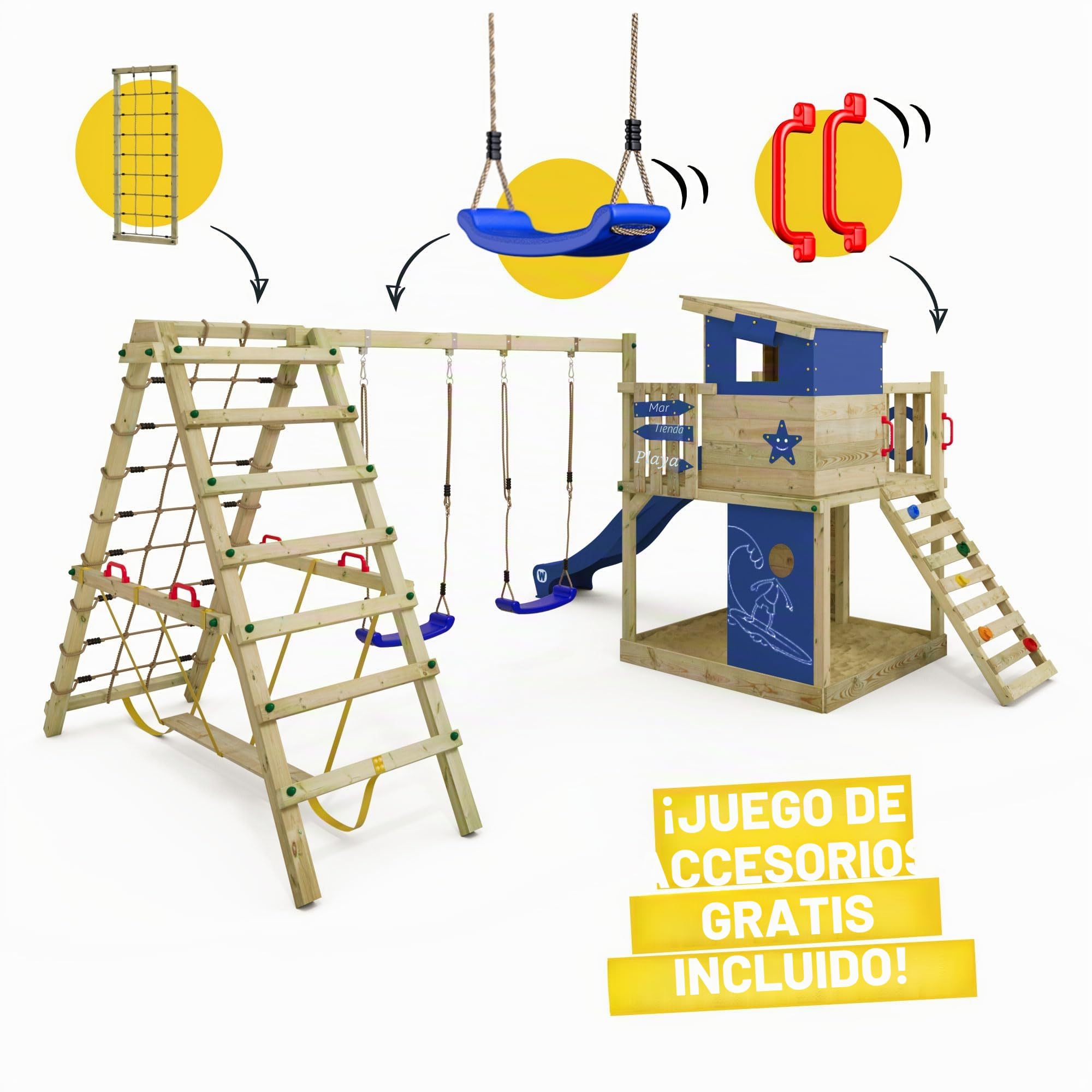 Juego de jardinería Carpe-Surf con columpio y tobogán, marco para niños con arenero, escalera y accesorios de juego (antracita)