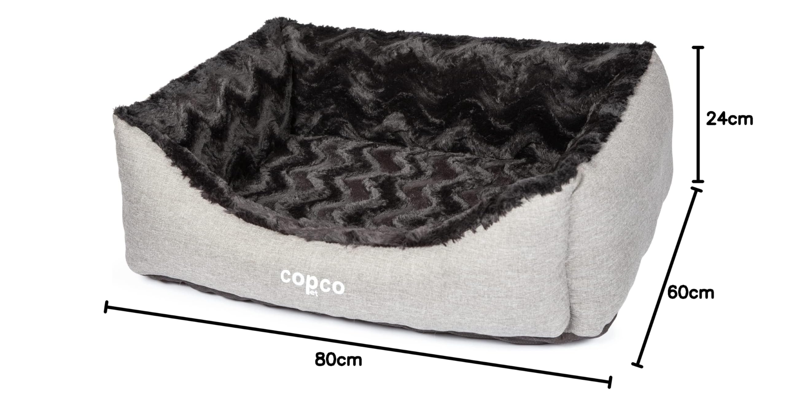 CopcoPet Hundebett Pia Orthopädisch Schwarz 80 x 60 cm – Kuscheliges Hundekörbchen mit Visco-Füllung – Waschbar, rutschfest, pflegeleicht, bequem & gelenkschonend – Für kleine Hunde
