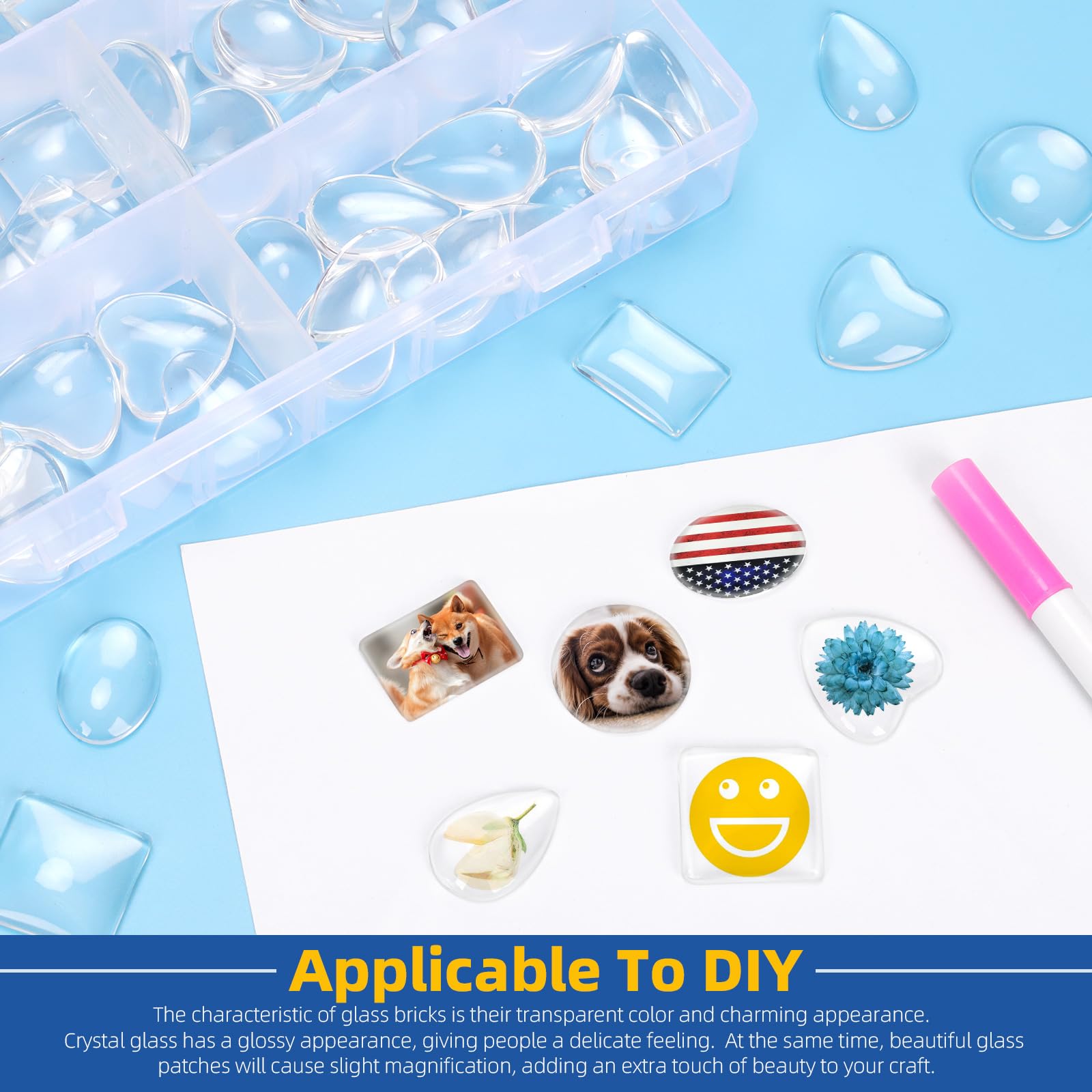 Hilitchi 110-Piece Square Glass Dome Tiles Kit – 5 Sizes (10mm To 30mm) Clear Cabochons For DIY Jewelry & Crafts - View #9