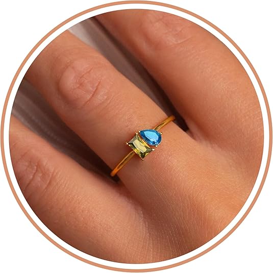 Birthstone Rings for Women Non Tarnish Gold Rings Mothers Day Gifts Birthday Gifts for Teen Girls Dainty 14K Plated Adjustable CZ Stacking Promise Ring Christmas Stocking Stuffers Anniversary Jewelry for Friend Sister Girlfriend Mom